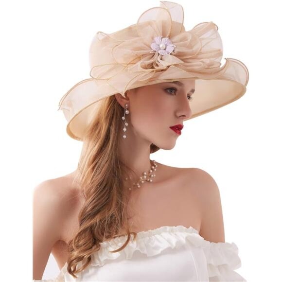 Women’s Organza Church Tea Party Wedding Fascinator Hat UV-Anti Brim Sun Hats main image 5